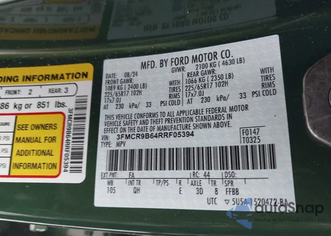 2024 Ford Bronco Sport Big Bend z USA, uszkodzony, nr VIN 3FMCR9B64RRF05394